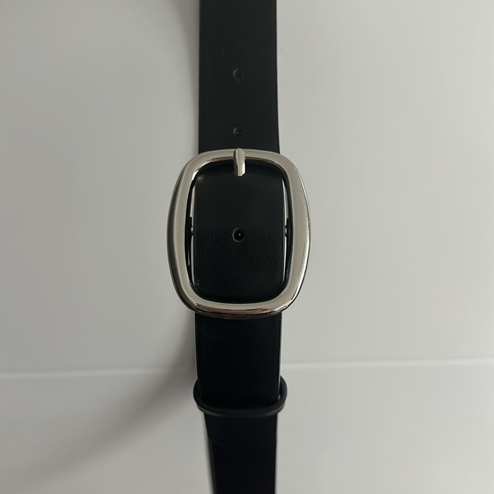 NWOT | H&M | Black Faux Leather Belt w/ Silver Buckle - Picture 2 of 5